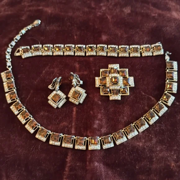 5 piece BOGOFF Elegant Gold and Brown Rhinestones Set, Hollywood Glam , Deco